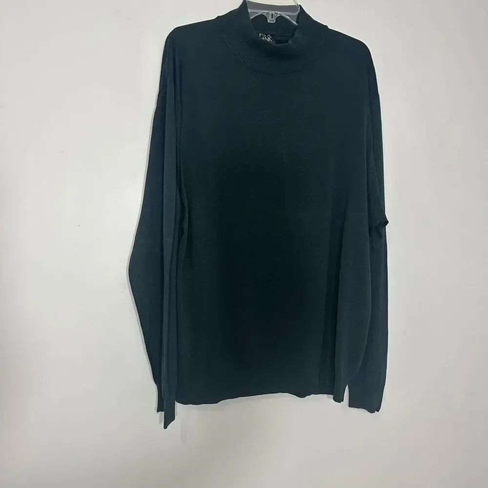 Jos A Bank XXL 100% Silk Green Turtle Mockneck Knit Sweater Holiday Top Pullover